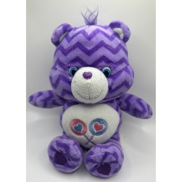 8" CARE BEARS SHARE BEAR CHEVRON FUN PURPLE STUFFED ANIMAL‎ PLUSH TOY 2015 - Picture 1 of 4